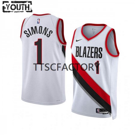 Maillot Basket Portland Trail Blazers Anfernee Simons 1 Nike 2022-23 Association Edition Blanc Swingman - Enfant